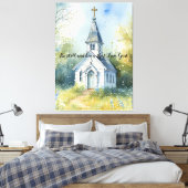 Ländlicher Kirchenweg in einer Wiesenlandschaft mi Leinwanddruck (Insitu (Schlafzimmer))