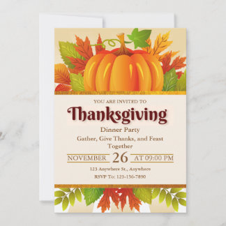 Ländlicher Kürbis, Herbstblätter Thanksgiving-Dinn Einladung
