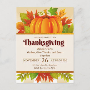 Ländlicher Kürbis, Herbstblätter Thanksgiving-Dinn Postkarte