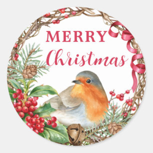 Ländlicher Robin Frohe Weihnachten Feiertag Runder Aufkleber