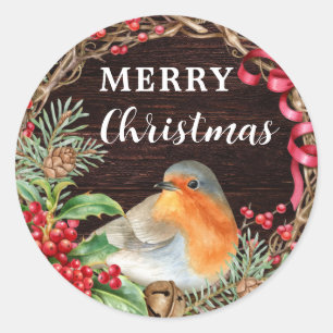 Ländlicher Robin Frohe Weihnachten Feiertag Runder Aufkleber