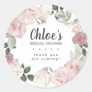 Ländlicher Rosa Rosen Floral Brautdusche Danke sch Runder Aufkleber
