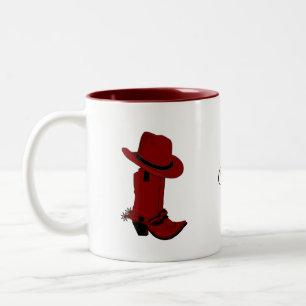 Ländlicher roter Hut & Stiefel  Zweifarbige Tasse