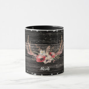 Ländlicher Rustikaler Glamour Blumen & Geweihe Chi Tasse