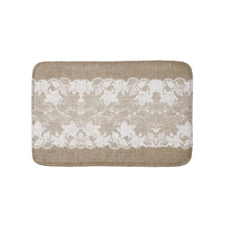 Ländlicher, rustikaler, vintage-beiger Jute und we Badematte