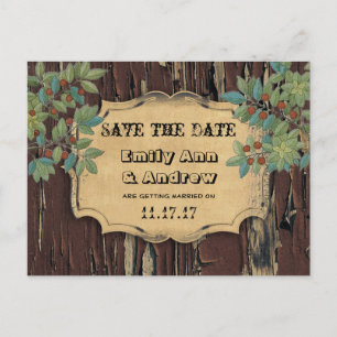 Ländlicher Schick im alten Holz - Save the Date Ankündigungspostkarte