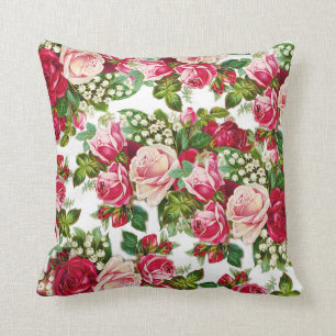 Ländlicher Schick in rosa, rot, grün, vintage Blum Kissen