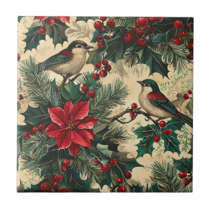 Ländlicher Singvogel-Weihnachtsstern Winter Creme Fliese
