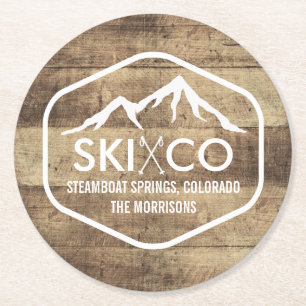 Ländlicher Skiberg Steamboat Colorado Holzoptik Runder Pappuntersetzer