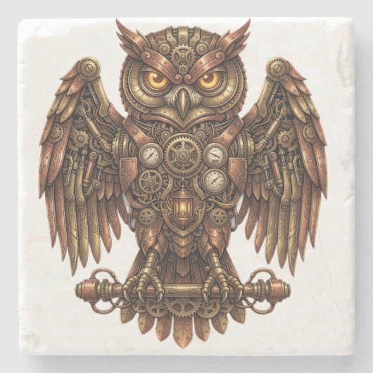 Ländlicher Steampunk-Mechanischer-Eule-Absorbierst Steinuntersetzer (Vorderseite)