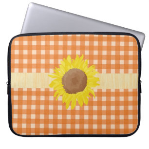 Ländlicher Stil gelbe Karos und Sonnenblume. Laptopschutzhülle