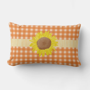 Ländlicher Stil gelbe Karos und Sonnenblume. Lendenkissen
