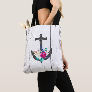 Ländlicher Strandanker und kühne florale sommerlic Tasche