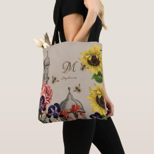 Ländlicher Vintage-Bienenstock-Blumengarten mit Mo Tasche