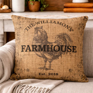 Ländlicher Vintage Familienname Bauernhaus Hahn Kissen