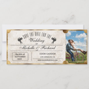 Ländlicher Vintage-Film Ticket Save-the-Date-Foto Einladung