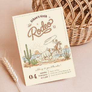 Ländlicher Vintage-Gingham-Cowboy-Rodeo 6. Geburts Einladung