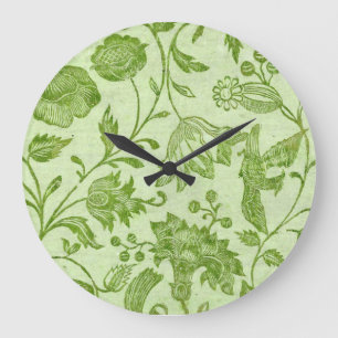 Ländlicher Vintage-Grün-Blumen- Große Wanduhr