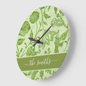 Ländlicher Vintage-Grün-Blumenprint Große Wanduhr (Winkel)
