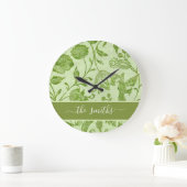 Ländlicher Vintage-Grün-Blumenprint Große Wanduhr (Zuhause)