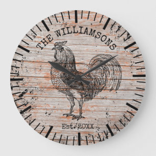 Ländlicher Vintage Holz Familienname Bauernhof Hah Große Wanduhr