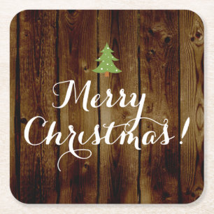 Ländlicher Vintage-Holz-Frohe-Weihnachten Rechteckiger Pappuntersetzer