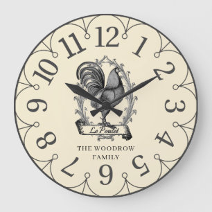 Ländlicher Vintage-Hühner-Familienname Bauernhof Große Wanduhr