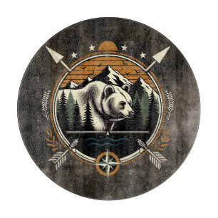 Ländlicher, vintage Outdoor-Bär Berg Schneidebrett