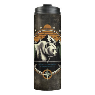 Ländlicher, vintage Outdoor-Bär Berg Thermosbecher