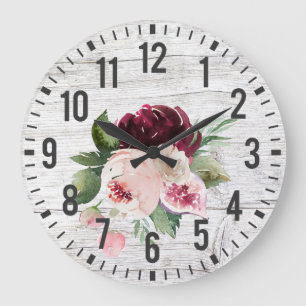 Ländlicher Vintage-Schuppen Holz Burgunderrosa Flo Große Wanduhr