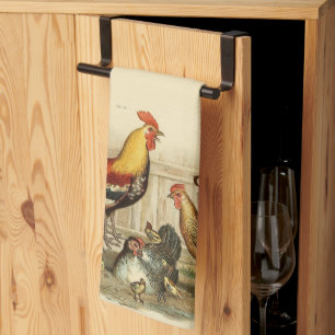 Ländlicher vintage Wasserfarbe Bunter Hahn Huhn Geschirrtuch