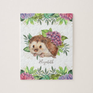 Ländlicher Wald Forst Süße Blumen Igel Name Puzzle