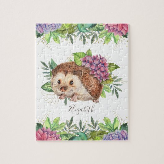 Ländlicher Wald Forst Süße Blumen Igel Name Puzzle (Vertikal)