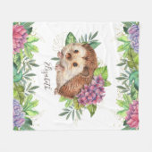 Ländlicher Wald Forst Süßer Blumen Igel Fleecedecke (Vorderseite (Horizontal))