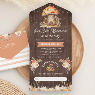 Ländlicher Wald Pilz Holz Baby Shower All In One Einladung