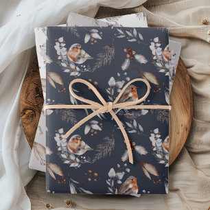 Ländlicher Wald-Rotkehlchen-Winterlaub Geschenkpapier Set