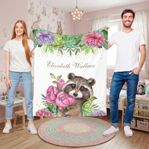 Ländlicher Waldflor-Racoon Fleecedecke