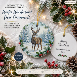 Ländlicher Waldhirsch Weiße Weihnachten Natur Keramik Ornament