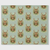 Ländlicher Waldhirschkopf mit Winterlaub -  Geschenkpapier (Flach)