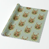 Ländlicher Waldhirschkopf mit Winterlaub -  Geschenkpapier (Ungerollt)