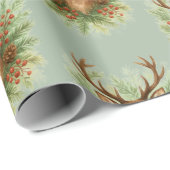 Ländlicher Waldhirschkopf mit Winterlaub -  Geschenkpapier (Rolleneckpunkt)