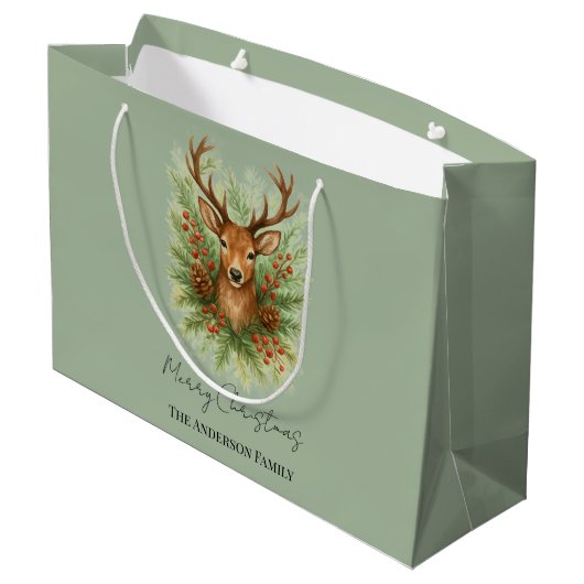 Ländlicher Waldhirschkopf mit Winterlaub - Große Geschenktüte (Rückseite Schrägansicht)
