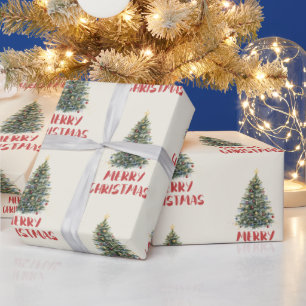 Ländlicher Wasserfarbe-Christmas-Baum Weihnachten Geschenkpapier