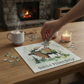 Ländlicher Wasserfarben-Elch Personalisierter Fami Puzzle