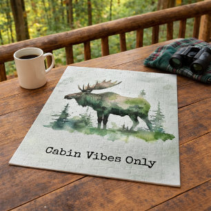 Ländlicher Wasserfarben-Elch Personalisierter Fami Puzzle