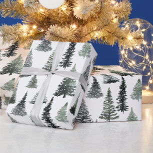 Ländlicher Wasserfarben-Weihnachts-Grünkieferbaum Geschenkpapier