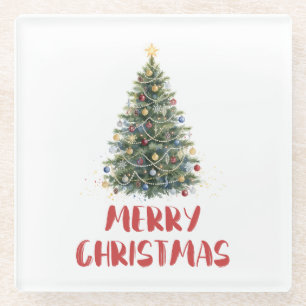 Ländlicher Wasserfarben-Weihnachtsbaum Weihnachten Glasuntersetzer