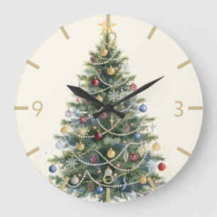Ländlicher Wasserfarben-Weihnachtsbaum Weihnachten Große Wanduhr