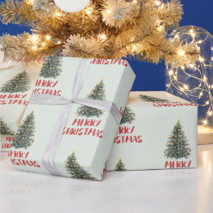 Ländlicher Wasserfarben-Weihnachtsbaum Weihnachtsf Geschenkpapier