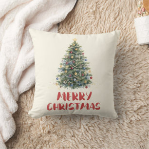 Ländlicher Wasserfarben-Weihnachtsbaum Weihnachtsf Kissen